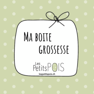 Boîte grossesse Les Petits Pois avec logo, coffret bien-être pour chaque trimestre de la grossesse
