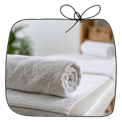 assage post-natal — détails pratiques, tarifs et réservation Serviette roulée sur table de massage pour séance de massage post-natal à Lausanne et Vevey